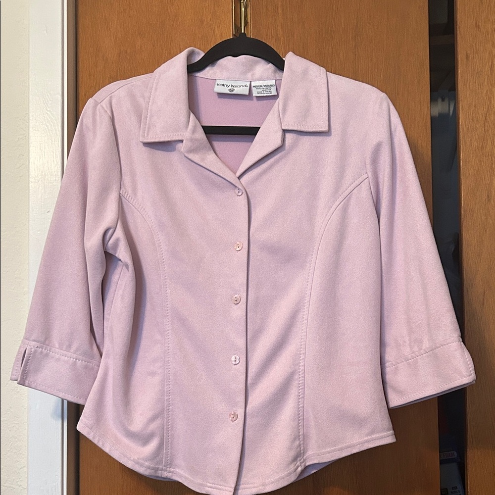 kathy ireland Soft Lavender Button-Front Collared Blouse